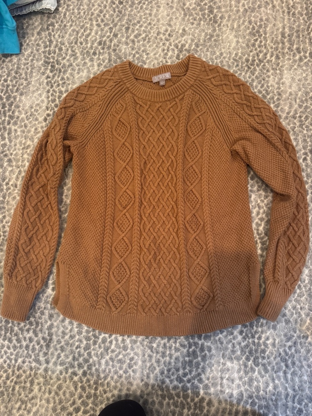 J. Crew Camel Cable-Knit Crewneck Sweater